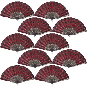 10 Pack Fabric Folding Handheld Fans, Portable Foldable Hand Fans Perfect for Weddings, Parties and Dancing Activities, Red