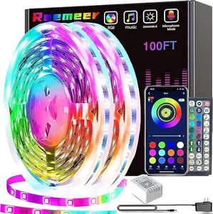 Reemeer Led Lights 100ft(2 Rolls of 50ft) Smart APP Control Music Sync Led Strip Lights RGB Color Changing Led Lights Strips with Remote Led Lights