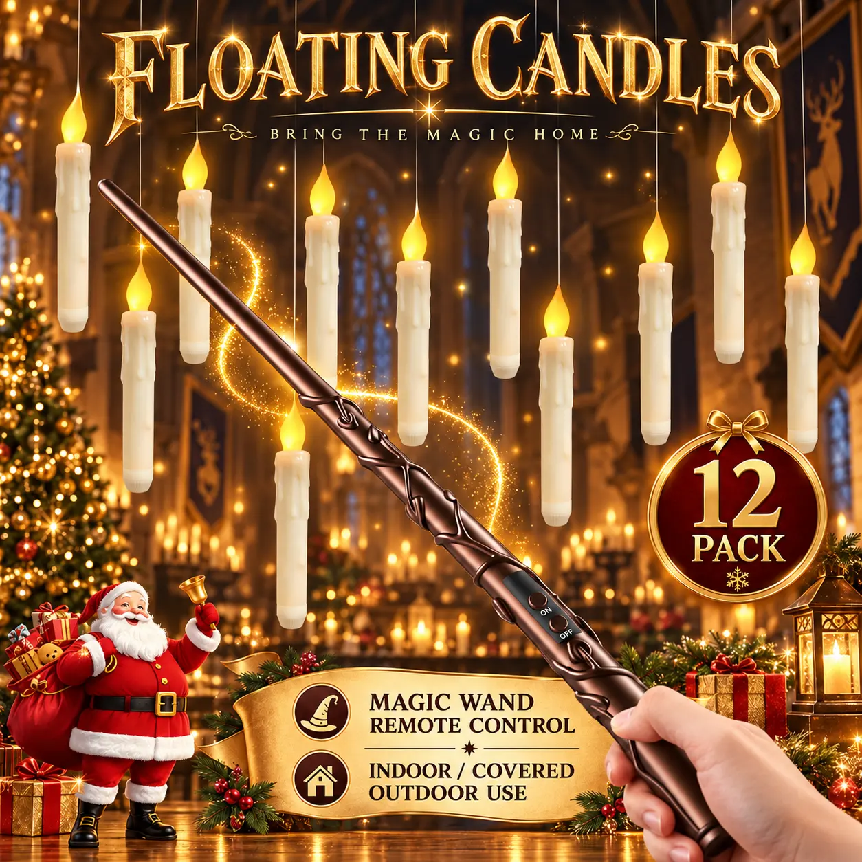 12-Pack Remote Control Magic Wand Floating Candle Lights, Indoor-Outdoor Christmas Decorations for Home Improvement