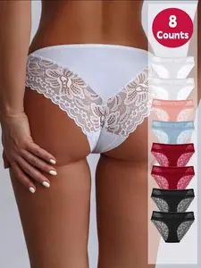 Women's Solid Color Lace Trim, Soft Comfy Breathable Knicker for Daily Wear, Ladies Underwear for All Seasons, Trim Lace Panty, Fashion Breathable Underwear