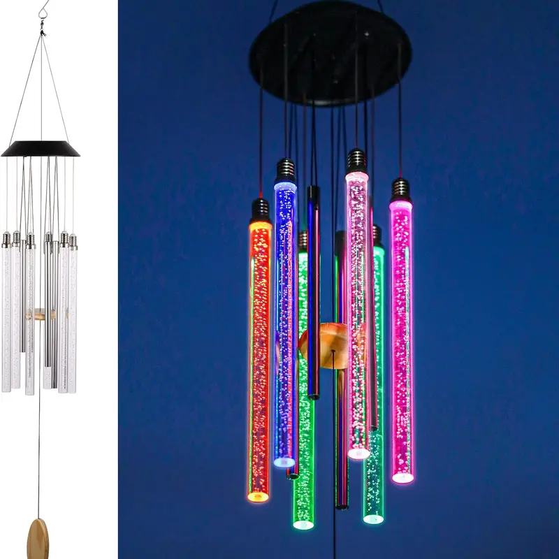 Solar Wind Chimes for Outside, 6 LED Tubes Color Changing Outdoor Unique Garden Decor Colorful Patio, Gifts for Her/Him (37" Long) Led Bars Led Lights