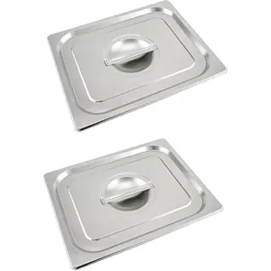 Solid Pan Lid with Handle, 2 Pack Stainless Steel Steam Table Pan Cover, for 1/2 Size Steam Pans