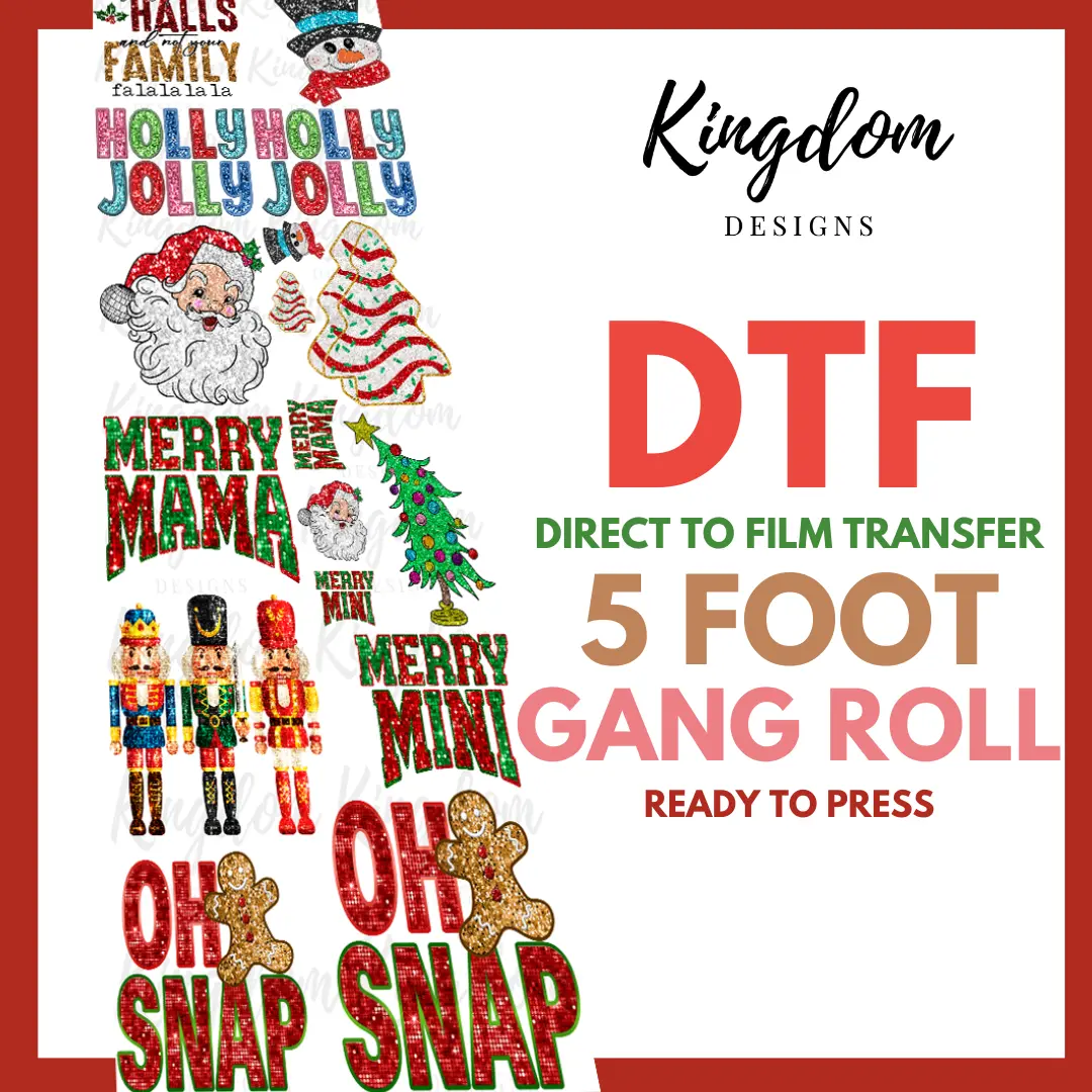 Christmas Faux Glitter | Direct To Film Transfers (DTF Transfer) 5 Foot Gang Roll | Heat Transfer | Make Your Own T-Shirts!