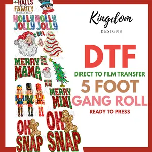 Christmas Faux Glitter | Direct To Film Transfers (DTF Transfer) 5 Foot Gang Roll | Heat Transfer | Make Your Own T-Shirts!