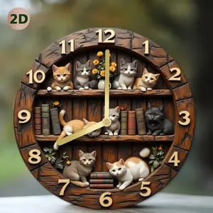 1pc Silent Wall Clock with 2D Design -  Battery Operated, Assembly Kit, Wooden Frame & Golden Hands, Ideal for Winter Entrance Decor & Easter Gifts, Clock Wall Decor