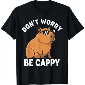 Don't Worry be Cappy Funny Capybara T-Shirt Pure Cotton Graphic Tees Menswear Top: Gifts for Men & Women