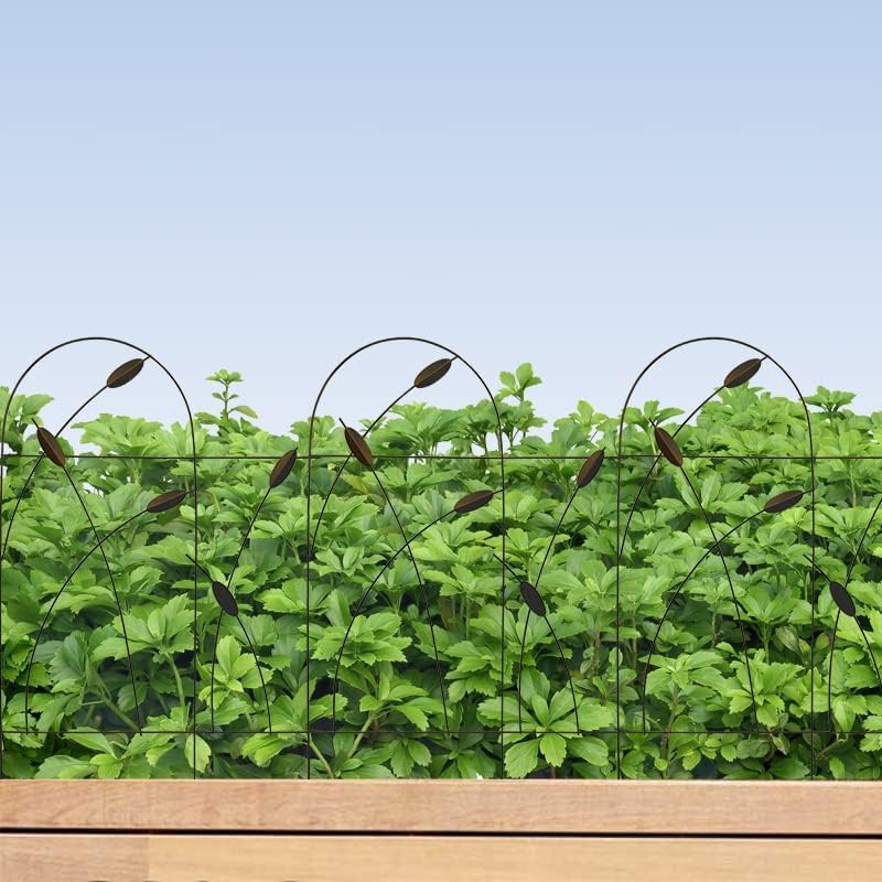 Arifaro Metal Decorative Garden Fence Border, 32 in x 16 ft,Rustproof Wrought Iron Landscape Fencing for Flower Bed, Trees (Dark Brown)