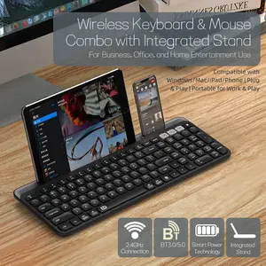 Slim Silent Wireless Keyboard with Tablet & Phone Stand, Multi-Device Switch for iPad, Phone, Laptop, Ideal for Office & Study