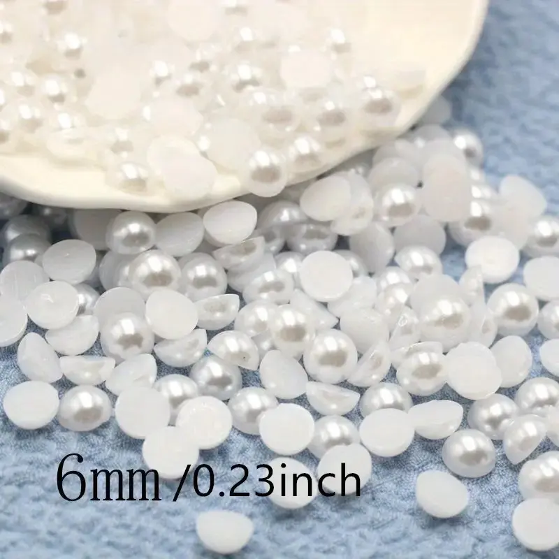 200PCS 6mm White Acrylic Flat Back Beads for DIY Sewing