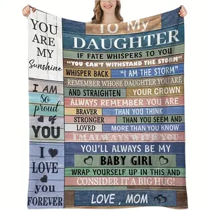 Flannel Blankets for Daughters, Mom’s Gift with Inspirational Quotes & Colorful Wood Print, Soft Plush Warm Fabric, Perfect for Birthday & Graduation, Teen Girls’ Room Decor