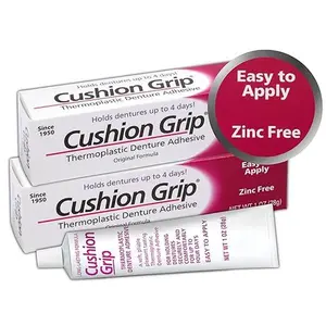 Cushion Grip Thermoplastic Denture Adhesive – Refits & Tightens Dentures, Works Like a Denture Reliner for Long-Lasting Comfort, Holds Up to 4 Days, Waterproof & Zinc-Free