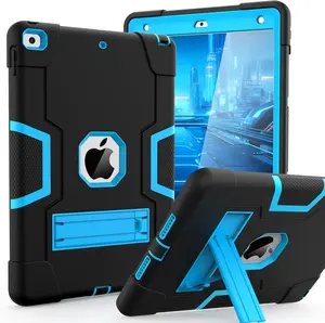 Case for ipad 9th Generation/ 8th Generation/ 7th Generation, Slim Heavy Duty Shockproof Rugged Protective Case with Built-in Stand for iPad 10.2 inch 2021/2020/2019, Black+Blue