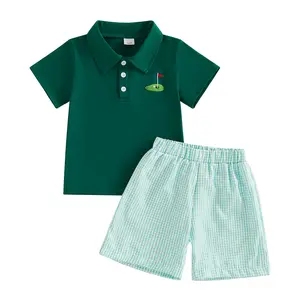 Toddler Baby Boy Golf Outfit Golf Short Sleeve Collared Polo T Shirt Striped Shorts Set Cute Boys Summer Clothes