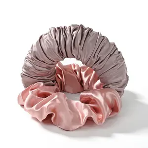2pcs Elegant Satin Scrunchies for Women - Soft, Elastic Silk Hair Ties in Green & Pink | Heatless Curling Ponytail Holders