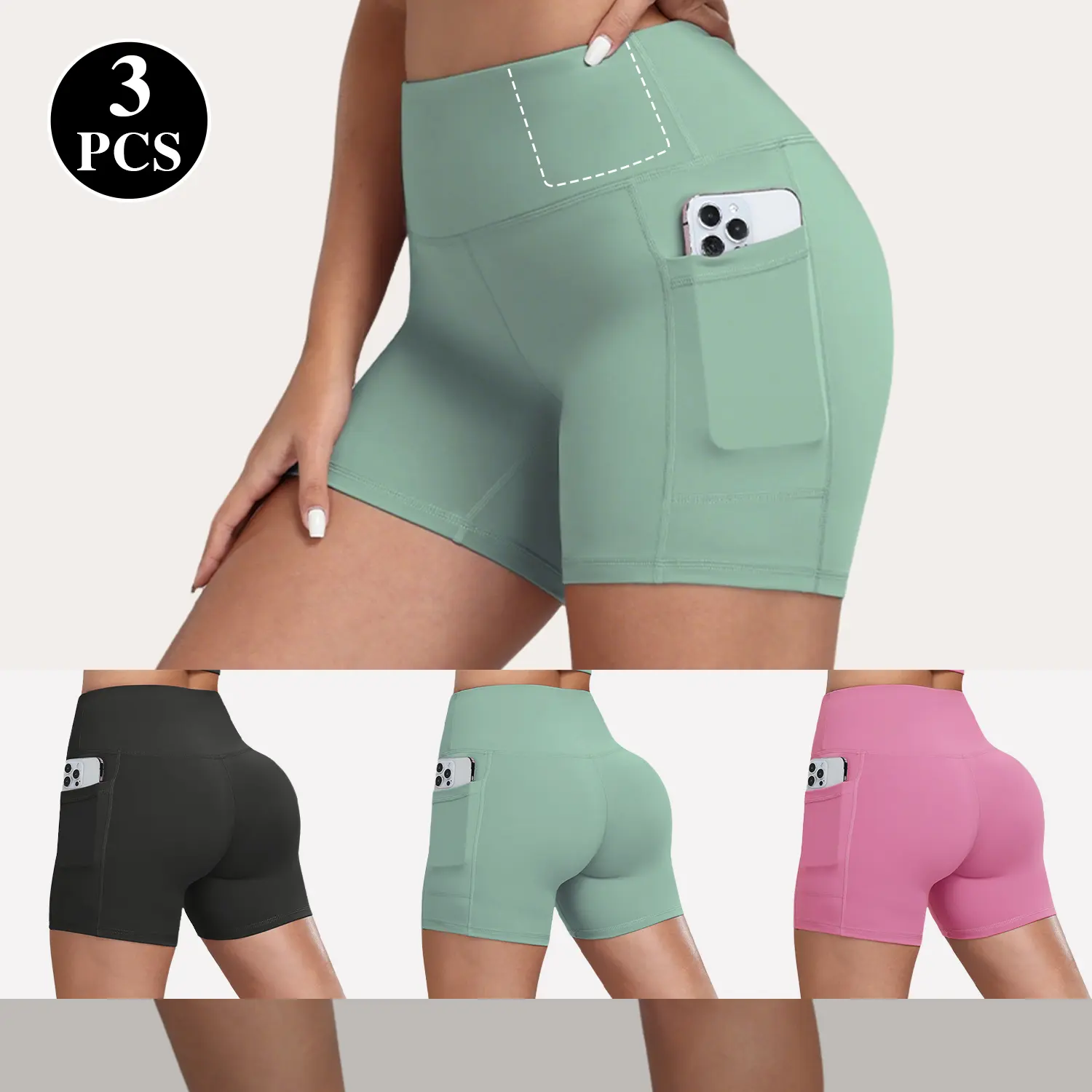 3-Pack Women's High-Waisted Yoga Shorts Tummy Control Fitness Shorts Casual  Womenswear Fashion Pants Summer