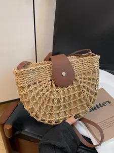 Bohemian style grass woven crossbody bag, retro flip woven saddle bag, adjustable shoulder strap, fashionable summer vacation bag, essential bag for women's vacation and beach, latest vacation bag, Unique Bags, Vintage Shoulder Bag