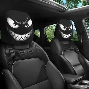 Evil Smiley Car Headrest Covers Set of 2, Easy Installation, Long Travel Neck Relief, Driving Comfort Enhancement, Ideal Christmas Gift, Car Accessories