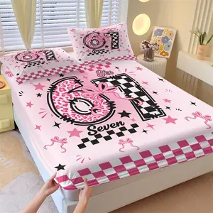 Pink Digital 67 Chessboard Pattern Fitted Sheet Set & 2 Pillowcases No Core, Pink Leopard Textured 6 and Black-White Checkerboard 7, Soft Anti-Slip Wrinkle Resistant, Vibrant Sweet-Cool Bedroom Decor Gift