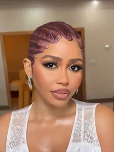 Pixie Cut Curly Wave Finger Wave Wig for Women 13x4 Transparent HD Frontal Lace Wig Color Human Hair Wig