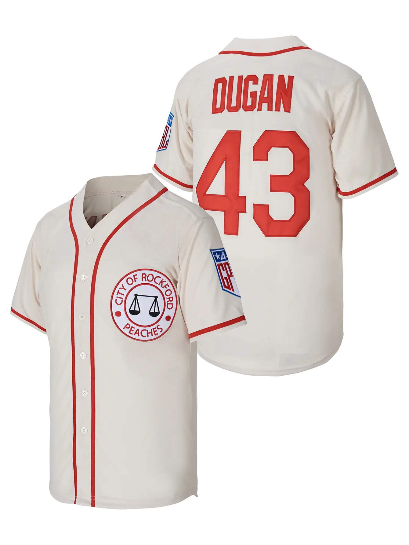 Unisex #43 Jimmy Dugan City Of Rockford Peaches A League Of Their Own Movie Baseball Jersey,Embroidered Baseball Apparel,Party Holiday Gift