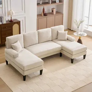 98" U Shaped Couch with 18" Seat Height, Sectional Couches for Living Room, 4 Seater Couch Set with Double Chaise for Apartment, Living Room Sofas, Chenille