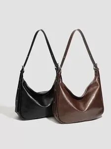 2 Color Deep Soft Leather Shoulder Bag, Casual Crossbody Bags, Simple Large Capacity Crescent Handbag, Adjustable Strap, Ideal for Daily Commute and Leisure