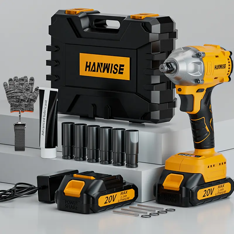 HANWISE Industrial Brushless Electric Torque Wrench Driver Kit, 350N.m High-Torque Car Repair Tools Full Set with 2*4000mAh Batteries, Tool Case, Charger, Sockets & Accessories | Ideal for Car Maintenance, Home DIY | Father's Day Gift for Men