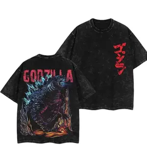 Godzilla Blue Neutron Kaiju Robot Mecha Retro Monsterverse Unisex Vintage Washed Double Printed Heavyweight Cotton Oversized Wash Tee, Hoodie Washed Workout Clothes, Gym Workouts, Clothes for Daily Wear vintage style top fathersdaygift