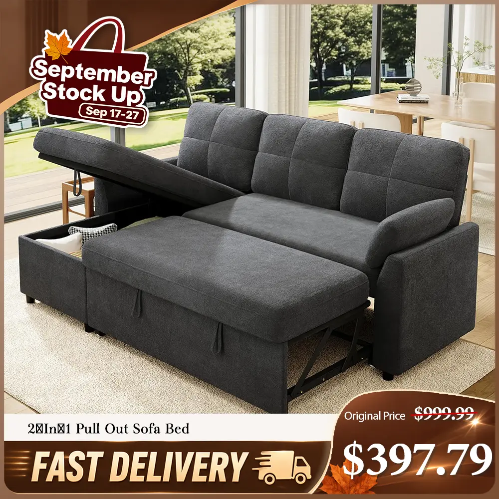 VanAcc Sofa Bed, Sleeper Sofa- 2 in 1 Pull Out Sofa Bed with Storage Chaise, Couch Bed, Comfy Upholstered Daybed for Living Room, Lounge #tiktokshopstockup