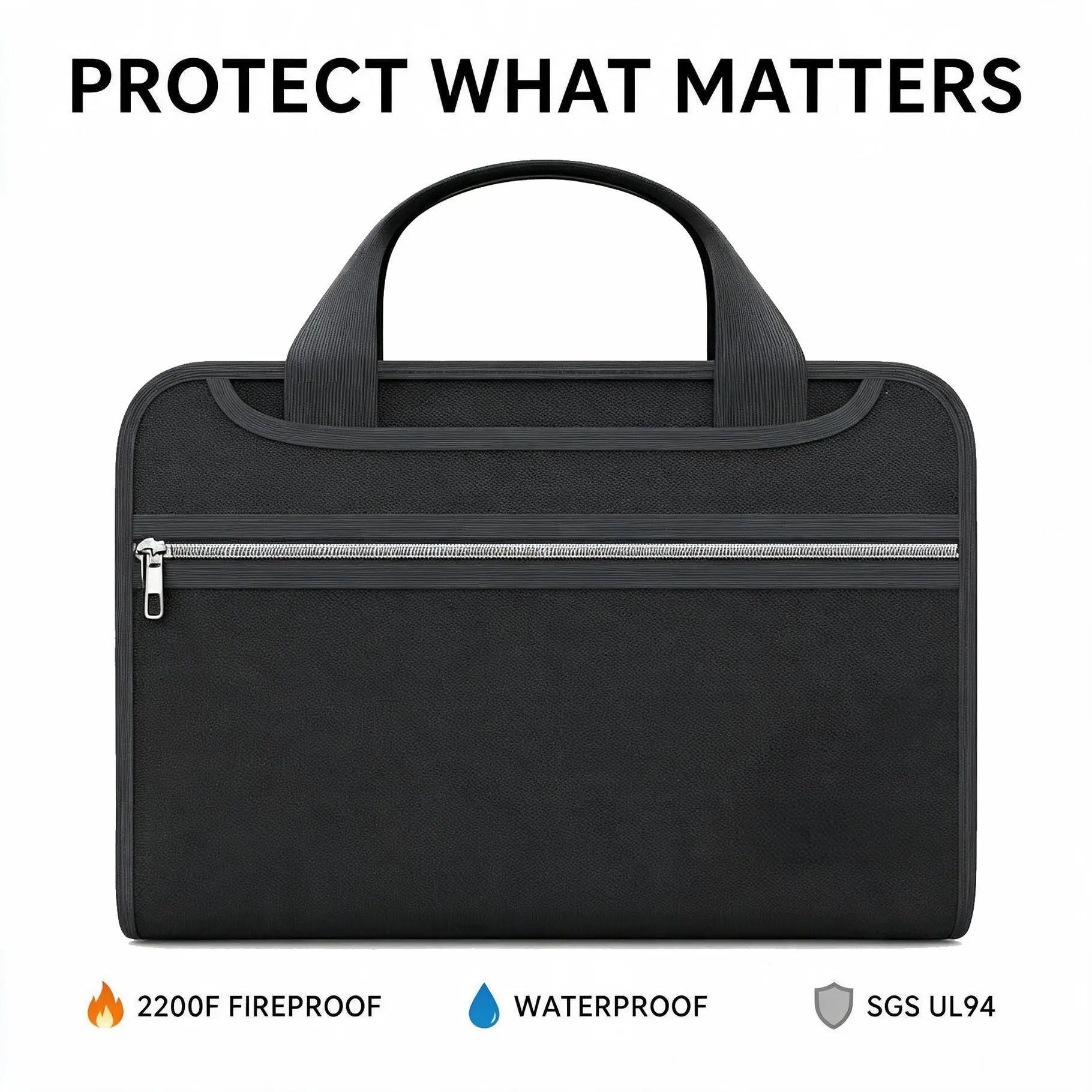 Fire-Resistant Expanding File Folder, for Travel Documents, Cards & USB Drives, 13 Compartments, Label Slots, Double Zipper & Hand Strap