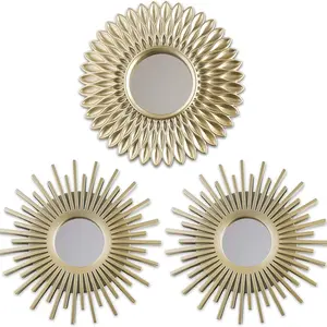 Pack of 3 Gold Wall Mirrors for Home Decor, Champagne Round Mirrors, Vintage Antique Style, Durable, Minimalist Design, Great Gift for Women & Moms