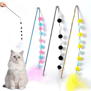 Cat Wand Toys， Interactive Kitten Toys for Indoor ，Cats Colorful Teaser Wand for Exercise Kitten Stick Kitty Rope Toy Rainbow Feather Cat Charmer-1PCS