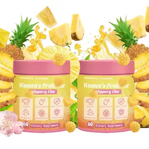 Feminine Probiotic Gummies with Slippery Elm & Prebiotics Lactobacillus Blend for pH Balance & Dryness, Hawaiian Pineapple Flavor, 60 Count Supplement