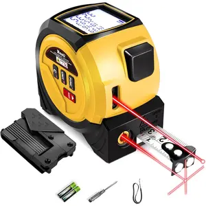 3 in 1 Laser Rangefinder 131ft Laser Measuring Tape & 16ft Tape with Multi-Unit Conversion for Pythagorean Area Volume Measurement Yellow