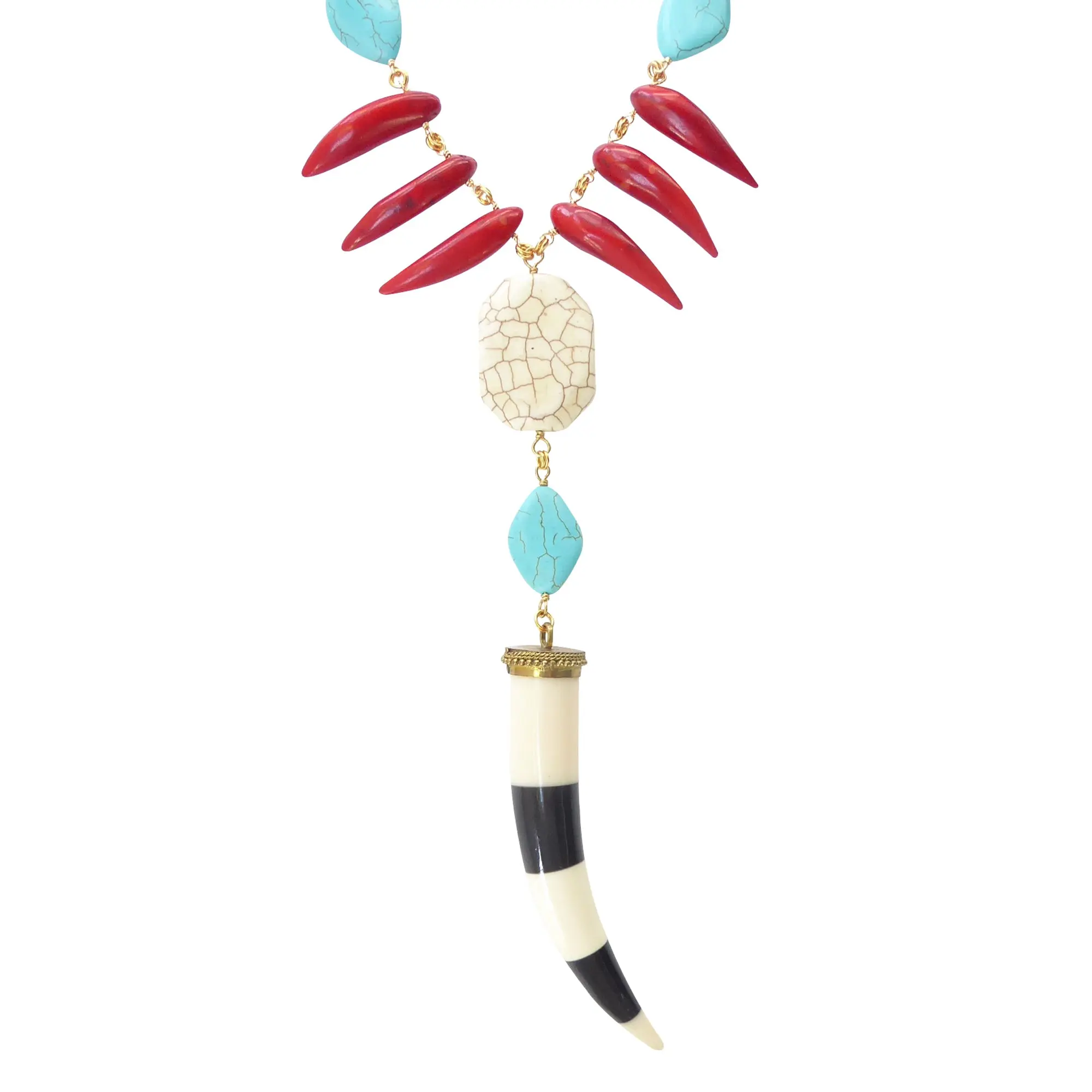 Nitika turquoise howlite and dyed coral pendant necklace
