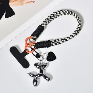 One Set Nylon Woven Smart Phone Case Strap, Phone Strap Holder, Anti-Lost Short Portable Wrist Lanyard With Jelly Balloon Dog Keychain, Exquisite Trendy Creative Cute Bag Accessories, Phone Charm