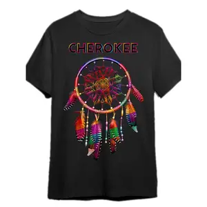 Cherokees Native American Colorful Dream Catcher Tribal T-Shirt341469 Funny Men's Short Sleeve Graphic T-Shirt Series, Black Cotton Menswear Graphic Tees Men's T-Shirts Casual Short-Sleeve Fun Shirts Classic Cotton Tee