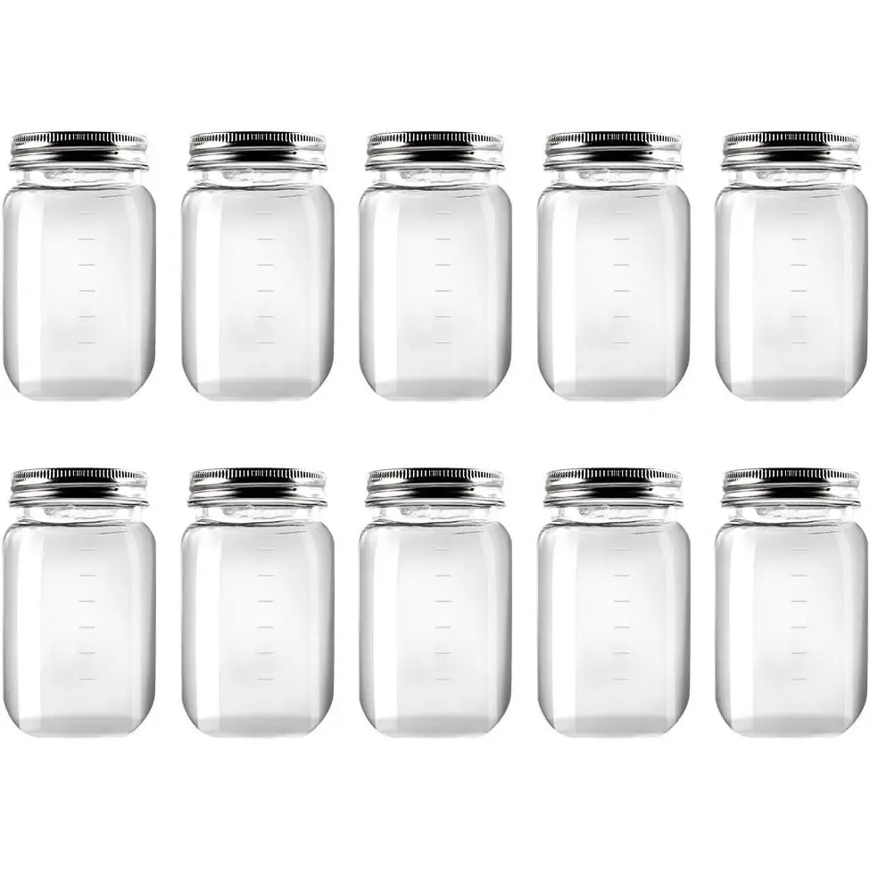 16 Ounce Clear Plastic Jars Containers With Screw On Lids - Refillable Round Empty Plastic Slime Storage Containers for Kitchen & Household Storage -  (10 Pack)