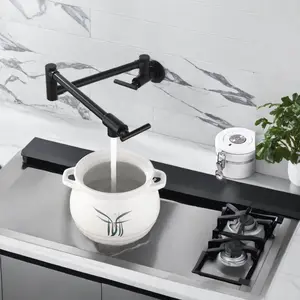 Solid Brass Wall Mount Pot Filler Faucet 2 Handle Concealed Kitchen Faucet in Brushed Gold, Brushed Nickel, Matte Black, Chrome