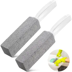 2 Pack Pumice Stone Toilet Bowl Cleaner with Handle, Hard Water Ring Remover & Stain Scrubber for Bathroom, Pool, Sink and Tub, Ergonomic Heavy Duty Cleaning Tool