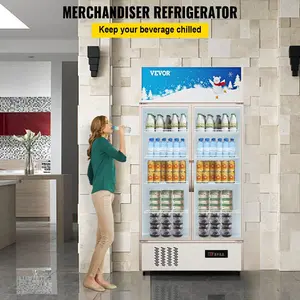 VEVOR Commercial Refrigerator, Display Fridge Upright Beverage Cooler, Glass Door with LED Light for Home, Store, Gym or Office, (23 cu. ft. Double Swing Door)