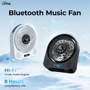 LAMJIE 2-in-1 Turbo Refrigeration Desktop Fan with Bluetooth Speaker | 25dB Ultra-Quiet, 14 RGB Lighting Modes, 8H Runtime, USB-C Fast Charging | Portable Cooling Fan for Gaming Setup Home Office Dorm Room | TikTok Made Me Buy It Summer Essential