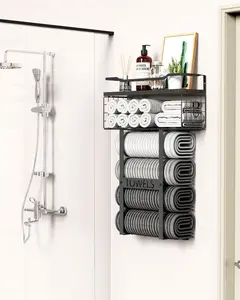 Wall Mounted Towel Rack for Bathroom - Bath Storage Holder Set Above Toilet, Rolled Towel Shelf Organizer, Wood Vertical Rack for Small Bathroom Decor