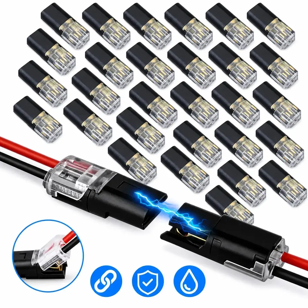 D2 Quick Connector  – Fast Secure Tool-Free Wiring for LED & Low Voltage, 2-Pin Ultra-Fast Installation, Premium Durable Materials, Secure Anti-Drop Design, 18-22 AWG Compatibility