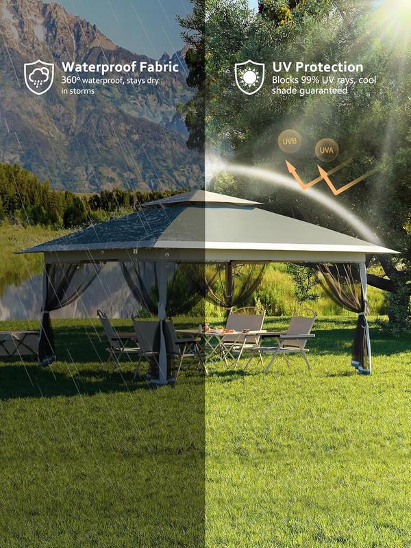 TWISTER.CK 13x13FT Outdoor Patio Gazebo,Outdoor Canopy Tent with Mosquito Netting,Backyard Tent for Party, Wedding, Outdoor Dining, Patio, Backyard(Dark Army Green+Hemp Grey)