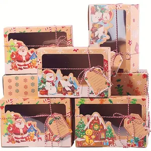 Christmas Cookie Boxes Set with Window, Large Holiday Food Bakery Boxes, Pastry, Candy, Party Favors, Christmas Kraft Gift Boxes
