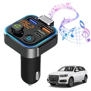 Bluetooth 5.0 Car Adapter Charger 3-Port Fast Charging [PD30W & QC3.0], Wireless Radio FM Transmitter with Deep Bass Player, Colors LED Backlit, Hands-Free Calling, Support USB Drive