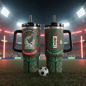 Mexico Soccer Tumbler 40oz, 2026 Football Fan Travel Mug with Handle, National Team Inspired Cup, Insulated Sports Coffee Tumbler, Gift for Soccer Lovers