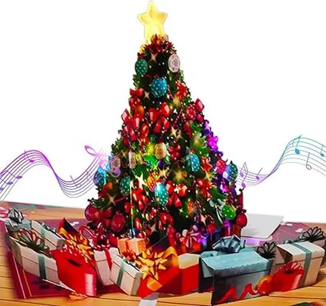 Christmas Card Light and Musical Christmas Cards Christmas Tree Pop Up Christmas Card 3D Merry Christmas Card, with Envelope