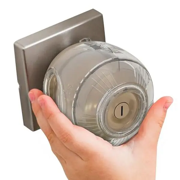 4 Pack Safety Door Knob Cover Hard-to-Remove Dual-Lock Door Handle Covers for Kids - Reusable Baby Proof Door Knob Locks - Installs Easily, No Tools Needed (Semi-Clear)